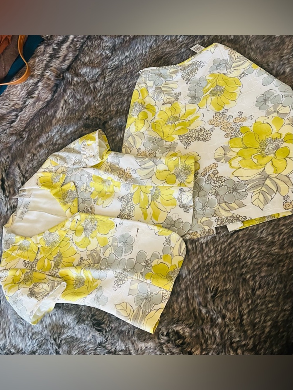 Tahari Yellow and Gray Floral Two-Piece Skirt Set